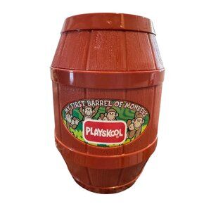 Vintage Playskool My First Barrel Of Monkeys Toy Red Barrel With Colorful Plasti